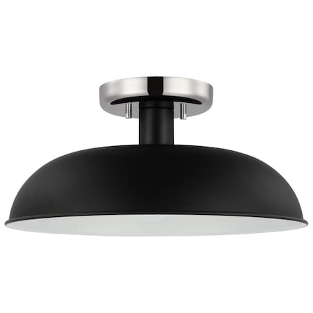 Nuvo Colony 1-Light Small Flush Mount - Matte Black with Polished Nickel 60/7492